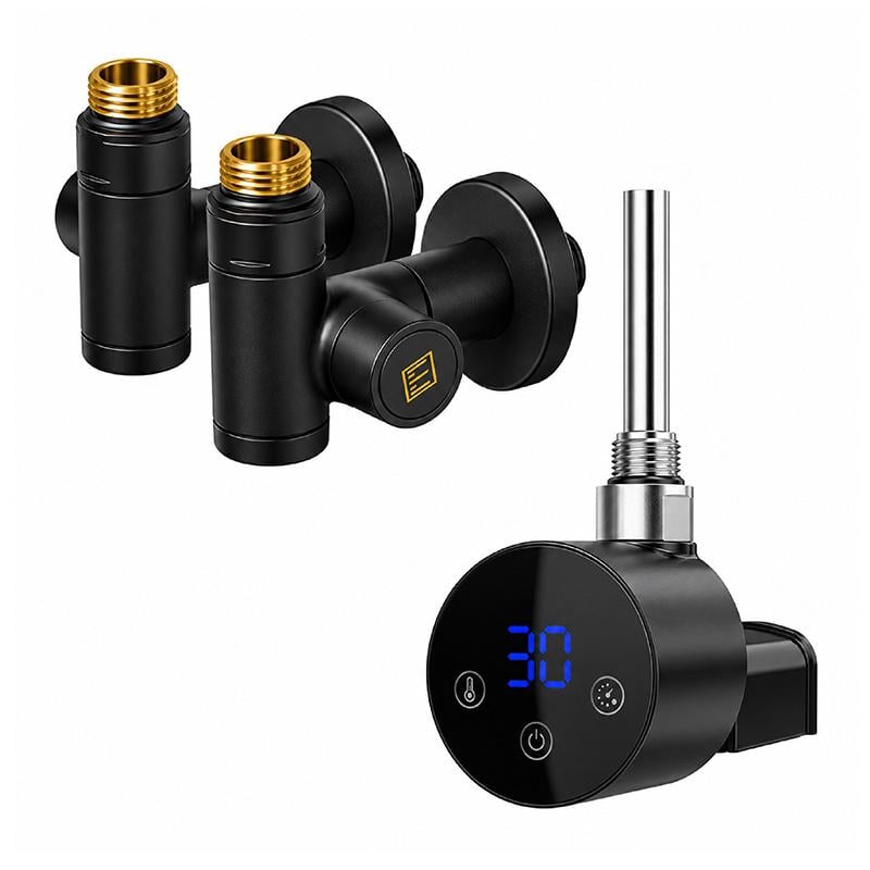 ТЭН для полотенцесушителя Onlyheat Agate Black Pro 0,6 кВт и краны под ТЭН Ideale Senso Черный (68868)