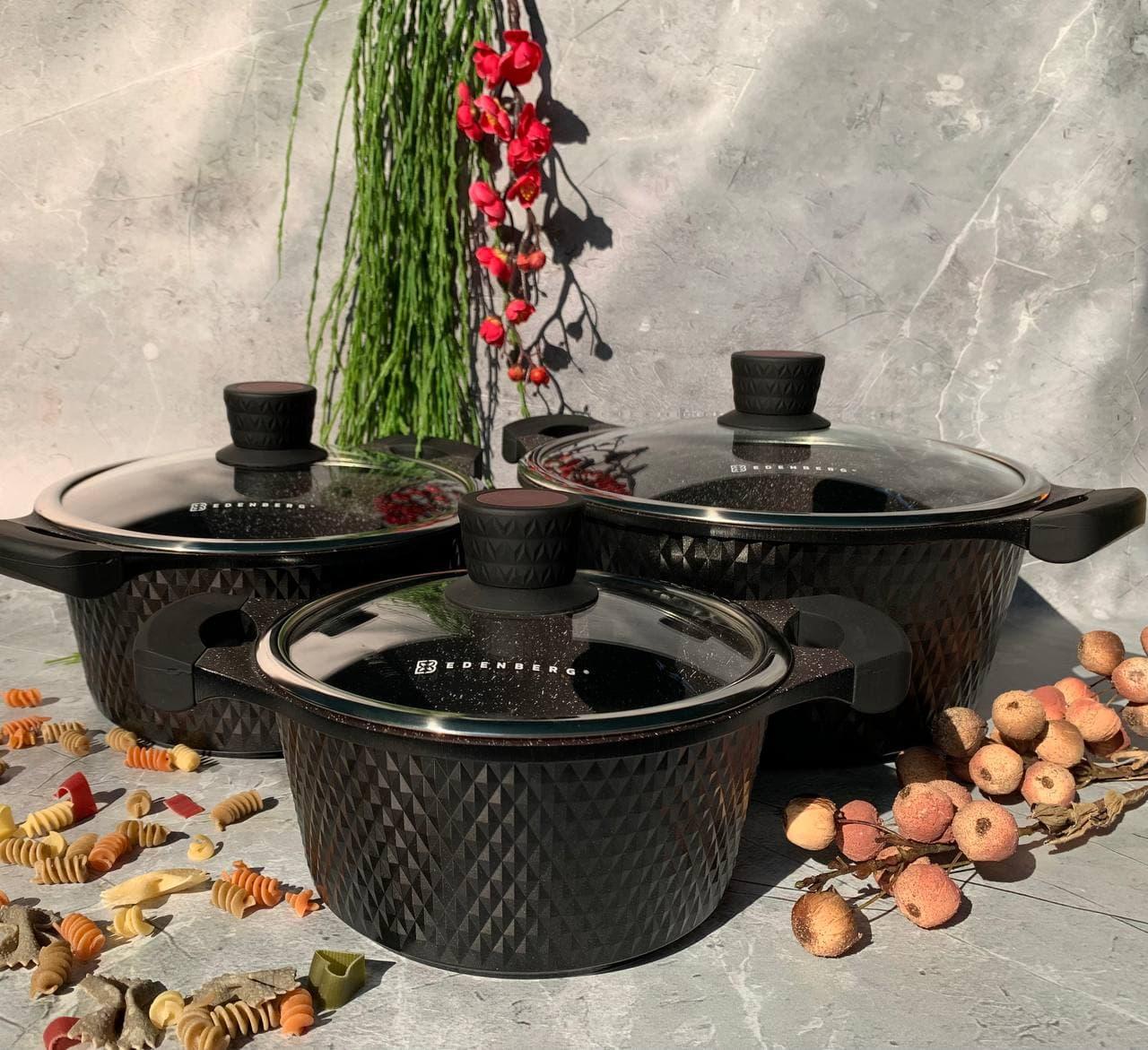 Набор котелков Edenberg с мраморным антипригарным покрытием 6 пр. (EB-16001)