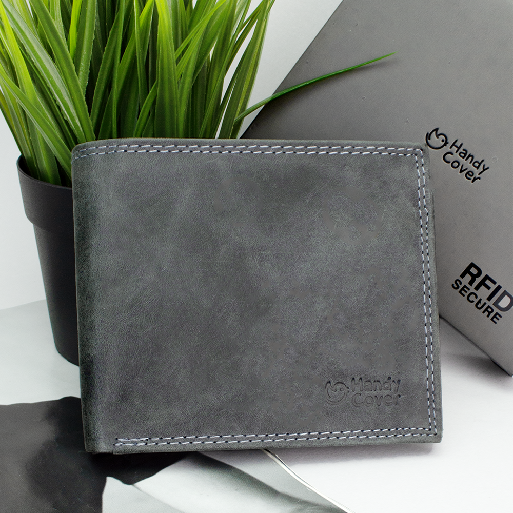 Портмоне мужское кожаное Handycover N992-CHM без застежки Темно-серый
