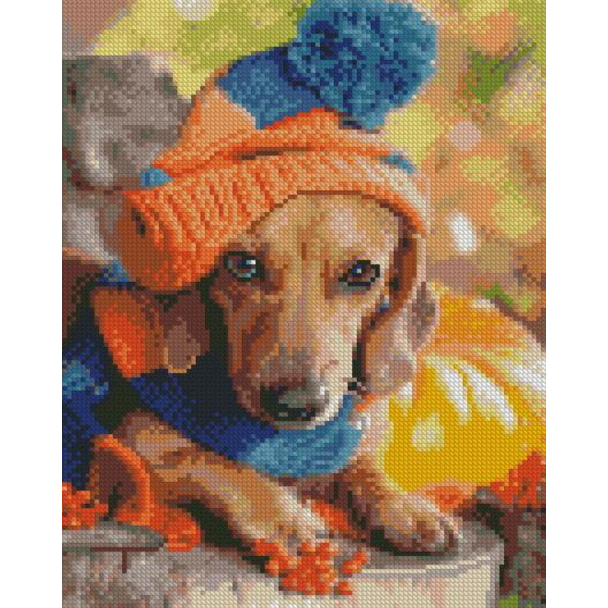 Алмазная мозаика Strateg Премиум Такса в шапочке 30x40 см (HX459)