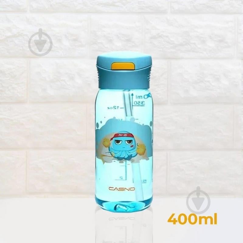 Пляшка для води CASNO 400 мл KXN-1195 Синя (восьминіг) з соломинкою