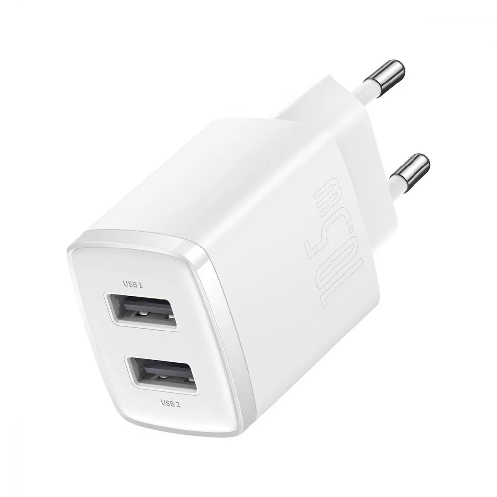 Зарядное устройство для телефона Baseus Compact 10,5 Вт 2хUSB-A White (CCXJ010202)