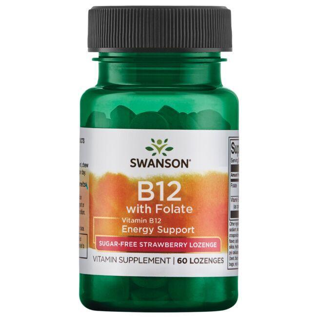 Метилкобаламин Swanson Vitamin B12 with Folate 60 Lozenges Strawberry