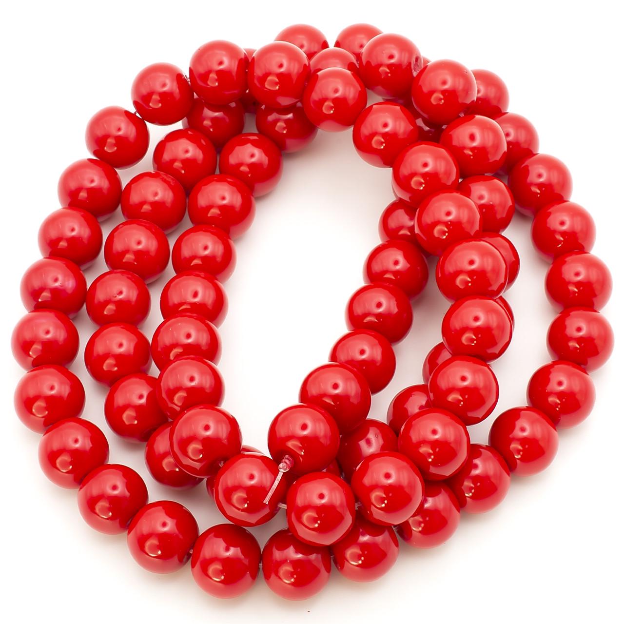 Бусины стеклянные на нитке под жемчуг 10 мм 80 см 90 шт. Красный (БЖ0010ш55)
