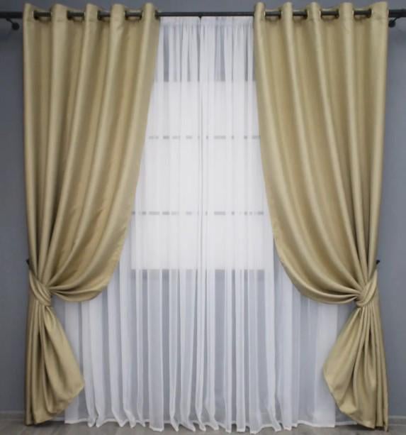 Шторы блекаут/лен мешковина 1,5х2,5 м 2 шт. Бежевый (292ш 37-0190)