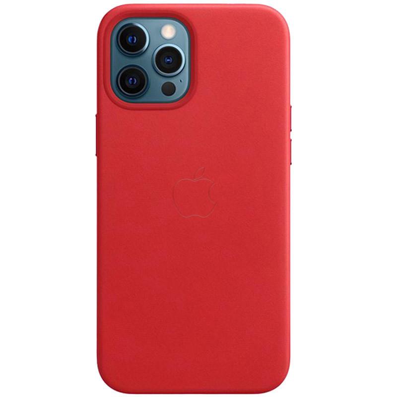 Противоударный кожаный чехол Leather Case (AAA) with MagSafe and Animation для Apple iPhone 12 Pro / 12 (6.1") Red