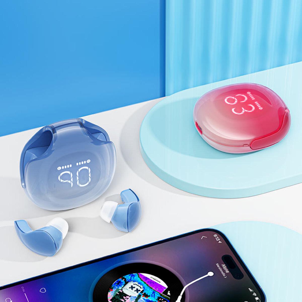 Наушники беспроводные ACEFAST T9 Crystal (Air) color Bluetooth 5.3 earbuds 480 mAh Glacier Blue - фото 4