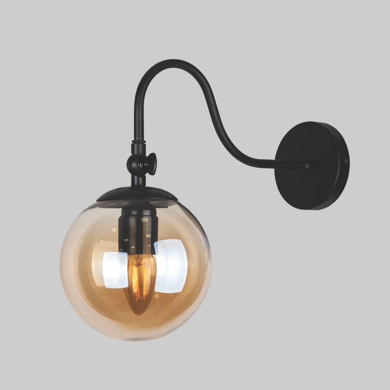 Бра скляне модерн Куля Чорний (56-WPR150F3-1 BK+BR)