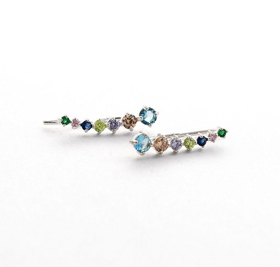 Серьги серебряные вдоль мочки уха Maxi Silver 8781 с цветными камнями (88781)