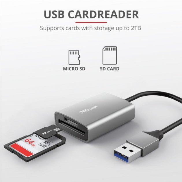 Кардрідер Trust Dalyx Fast USB 3.2 Card reader 24135 Сірий (578202) - фото 3