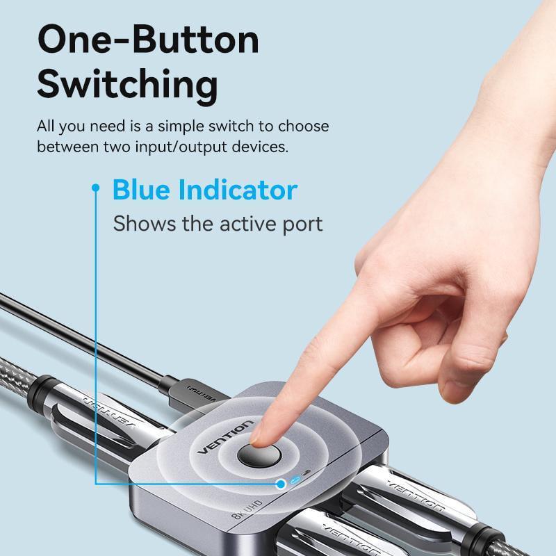 Перемикач Vention HDMI 2.1 8K 60Hz, 4K 120Гц двонаправлений 8K Switcher Сірий (AKPH0) - фото 7