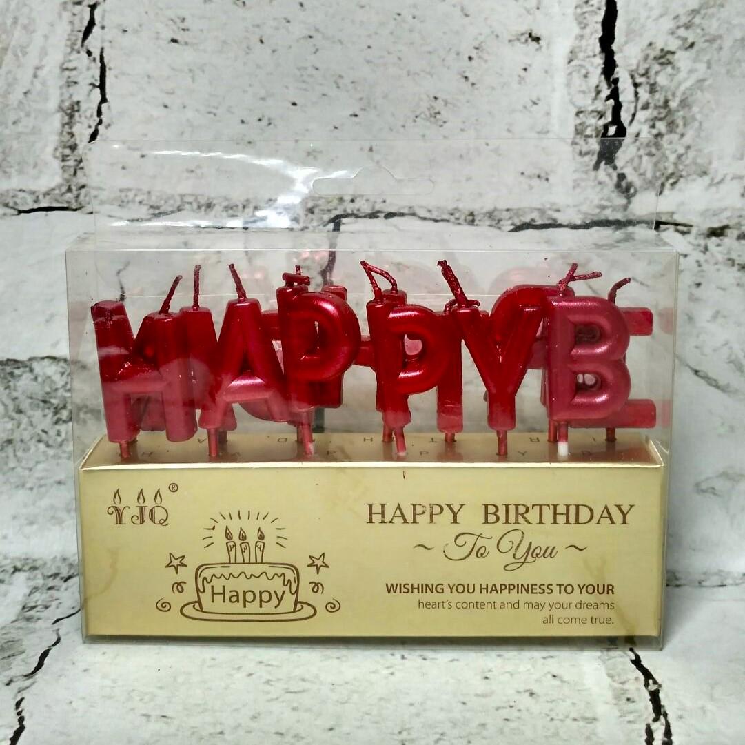 Свечи в торт буквы "Happy birthday" перламутровые Красный (2305-1)