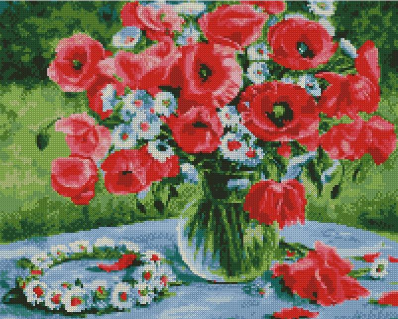 Алмазная мозаика на подрамнике Brushme Маки и виночок из ромашек 40x50 см (DBS1076) Алмазная мозаика на подрамнике Brushme Маки и виночок из ромашек 40x50 см (DBS1076)