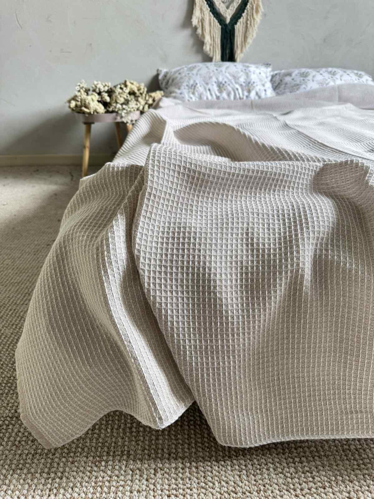 Простынь вафельная ZEINTEX хлопчатобумажная 200х220 см Бежевый (26416466) - фото 9