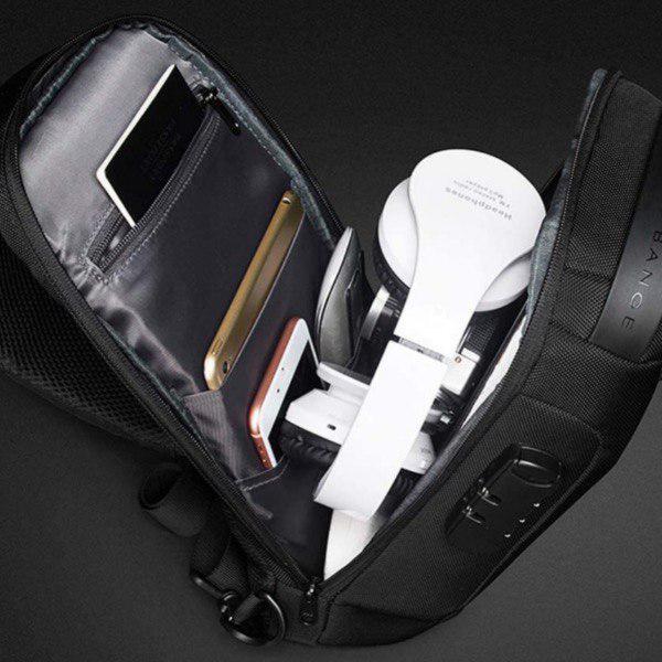 Мужская сумка-слинг с USB-разъемом и кодовым замком нейлон 34х18х10 см Камуфляж - фото 8