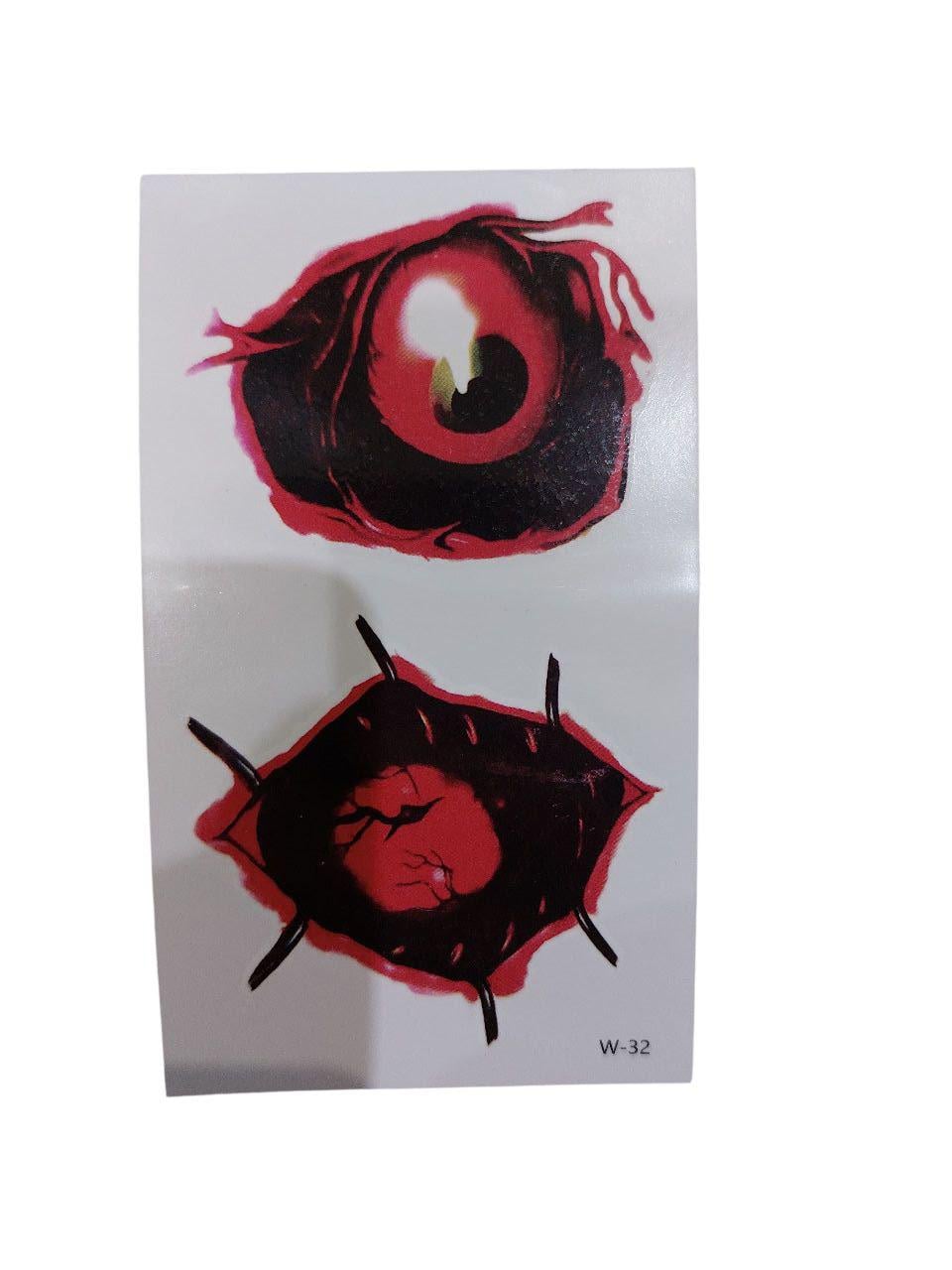 Наклейки тату для Хэллоуина Глаз 10x6 см Красный (900015)