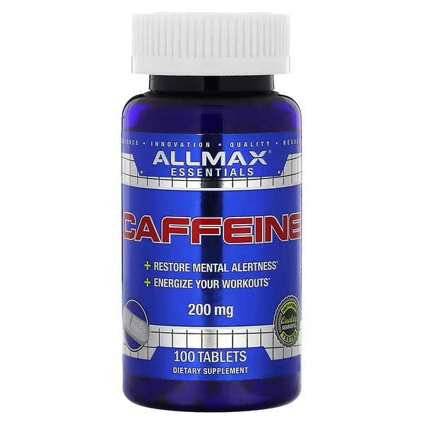 Кофеїн Allmax Nutrition Caffeine стимуляція роботи головного мозку 200 мг 100 таблеток