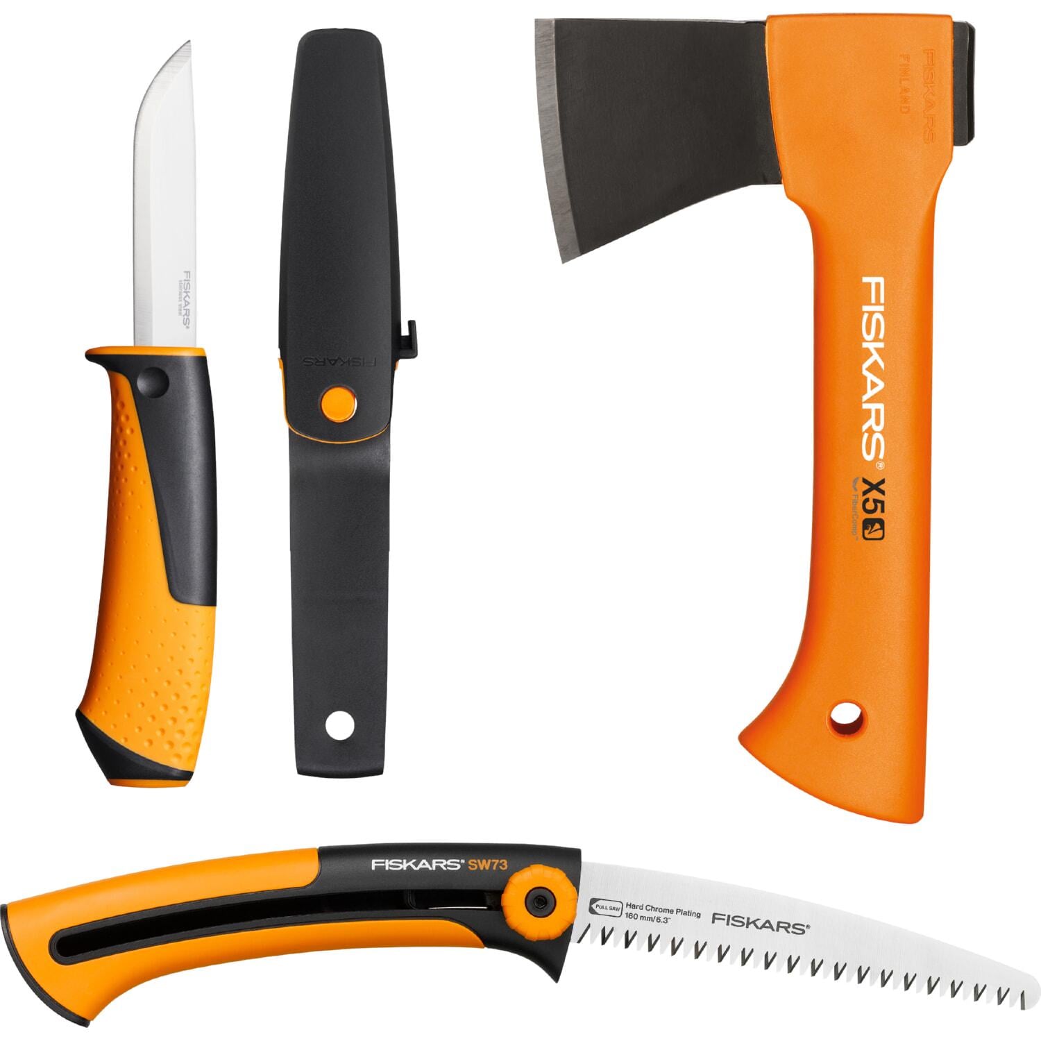 Набор инструментов Fiskars Camping Set топор X5 XXS и нож Pro Universal/пилка SW73 (1057912)