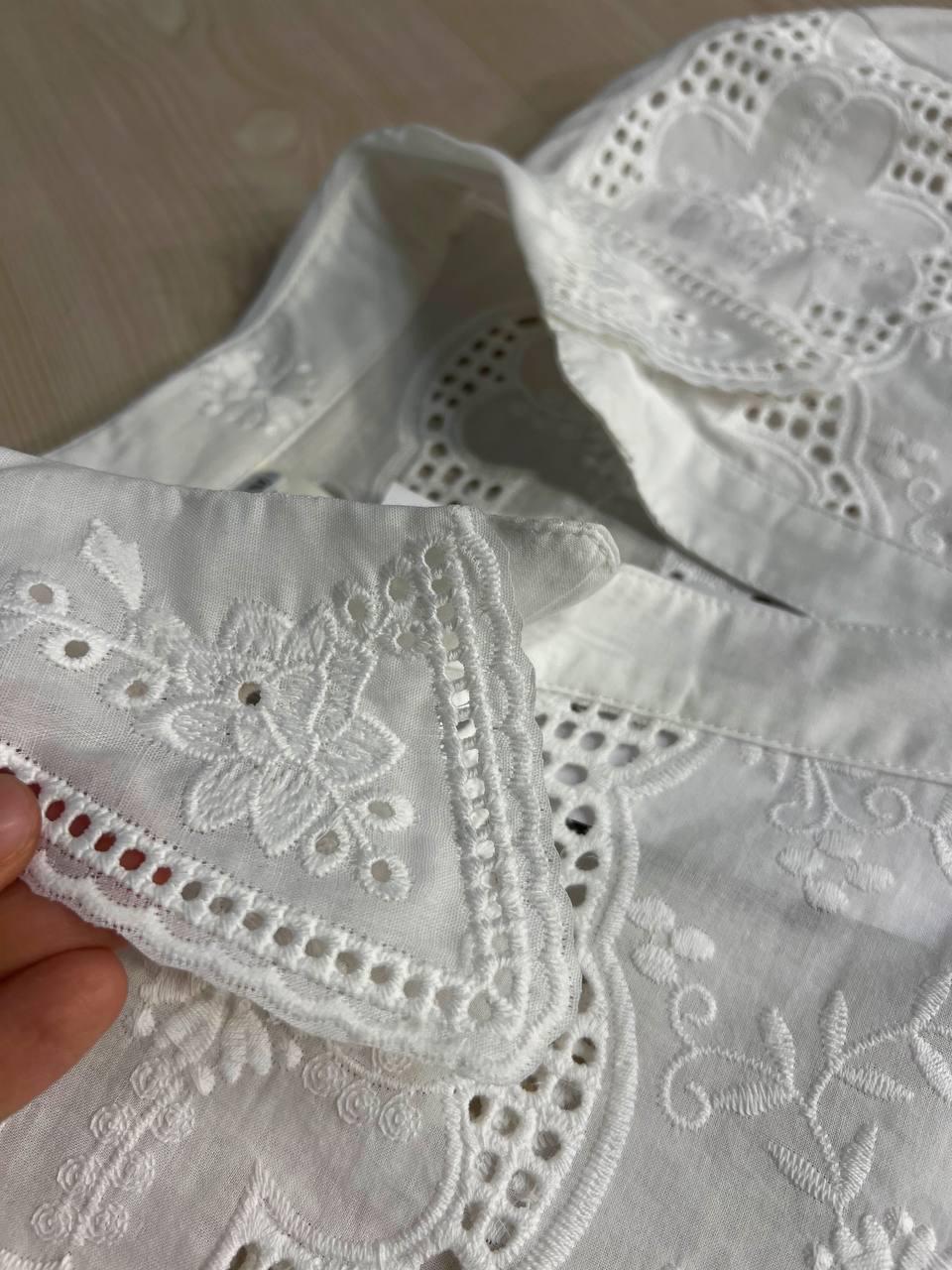 Рубашка женская A-N 8132 кружево вышивка на пуговицах короткий пышный рукав L Белый (26404732) - фото 6