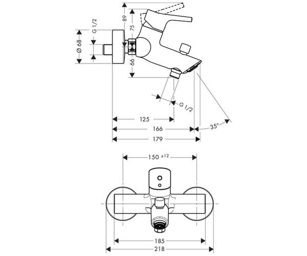 Смеситель Hansgrohe Talis S 72400000 для ванны настенный (24498) - фото 2