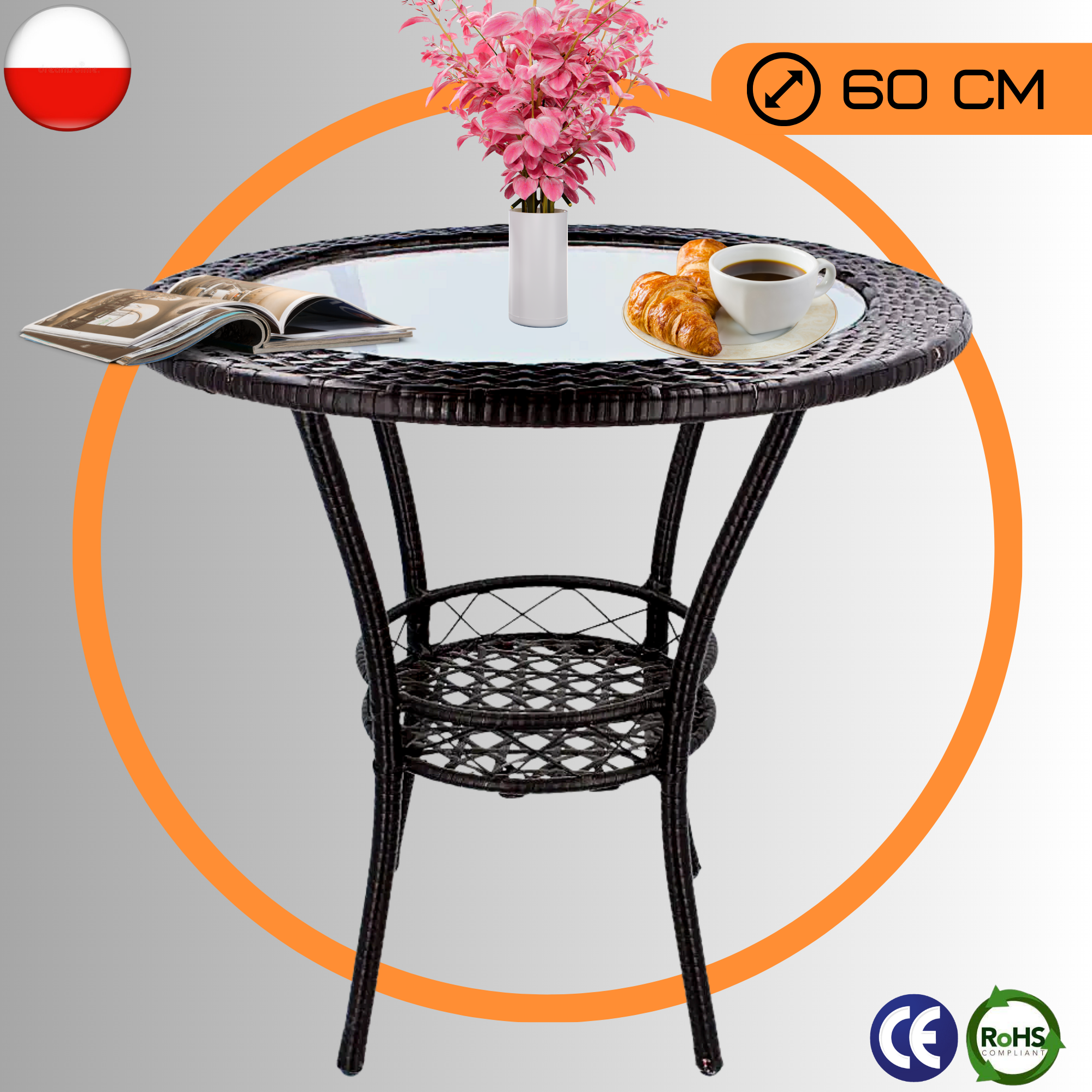 Стол садовый Gardenline F160 круглый стеклянный 60 см Черный (AN-GDN160B) - фото 4