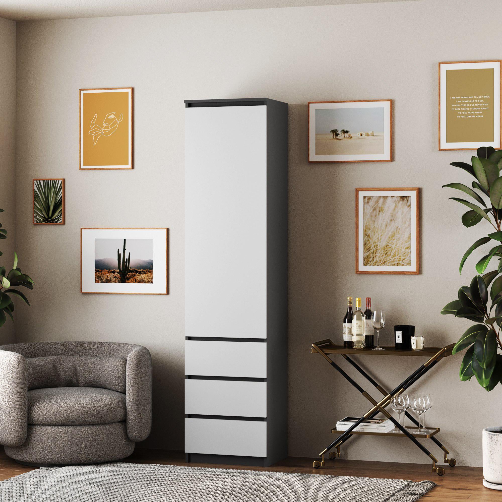 Шкаф с ящиками и полками ШК-стиль-4ф 2110х500х520 мм Белый/Антрацит