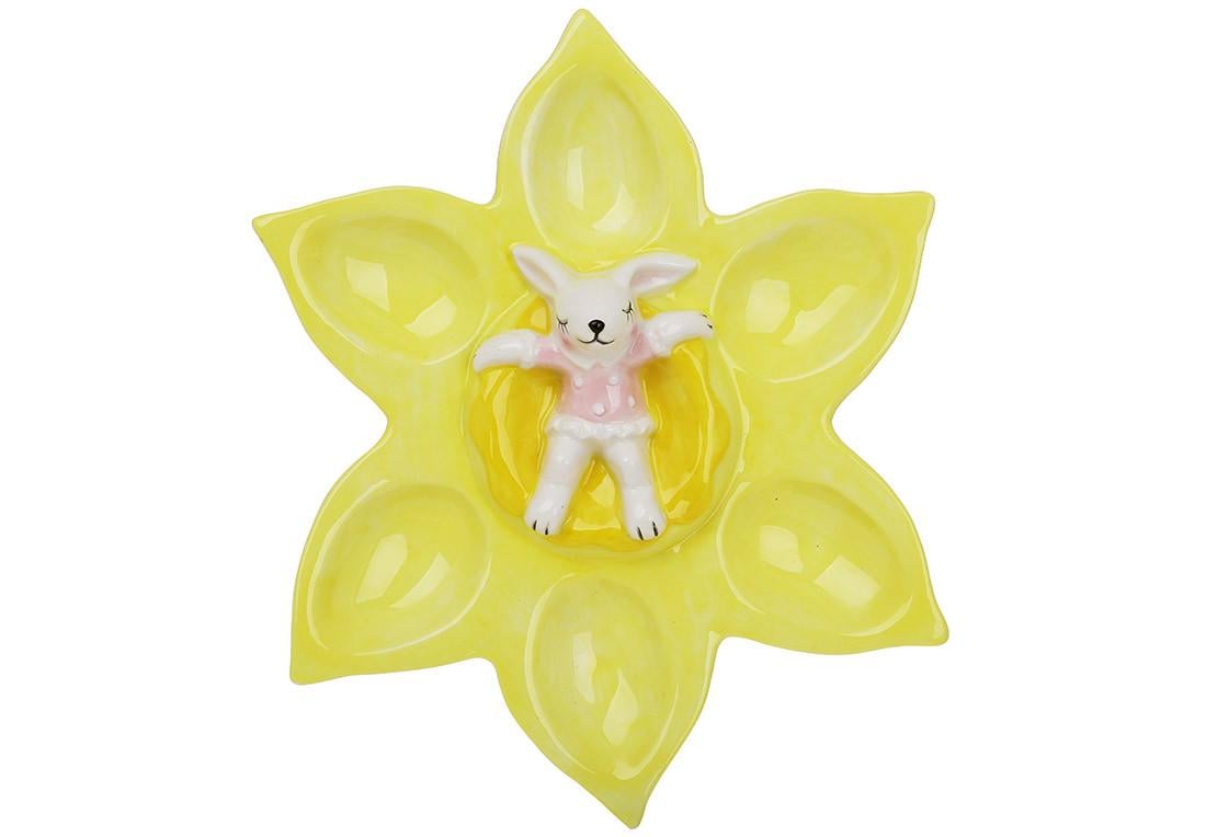 Подставка керамическая для 6-ти яиц BonaDi Цветок с зайчиком 22,1х20,3х4,8 см (834-892)