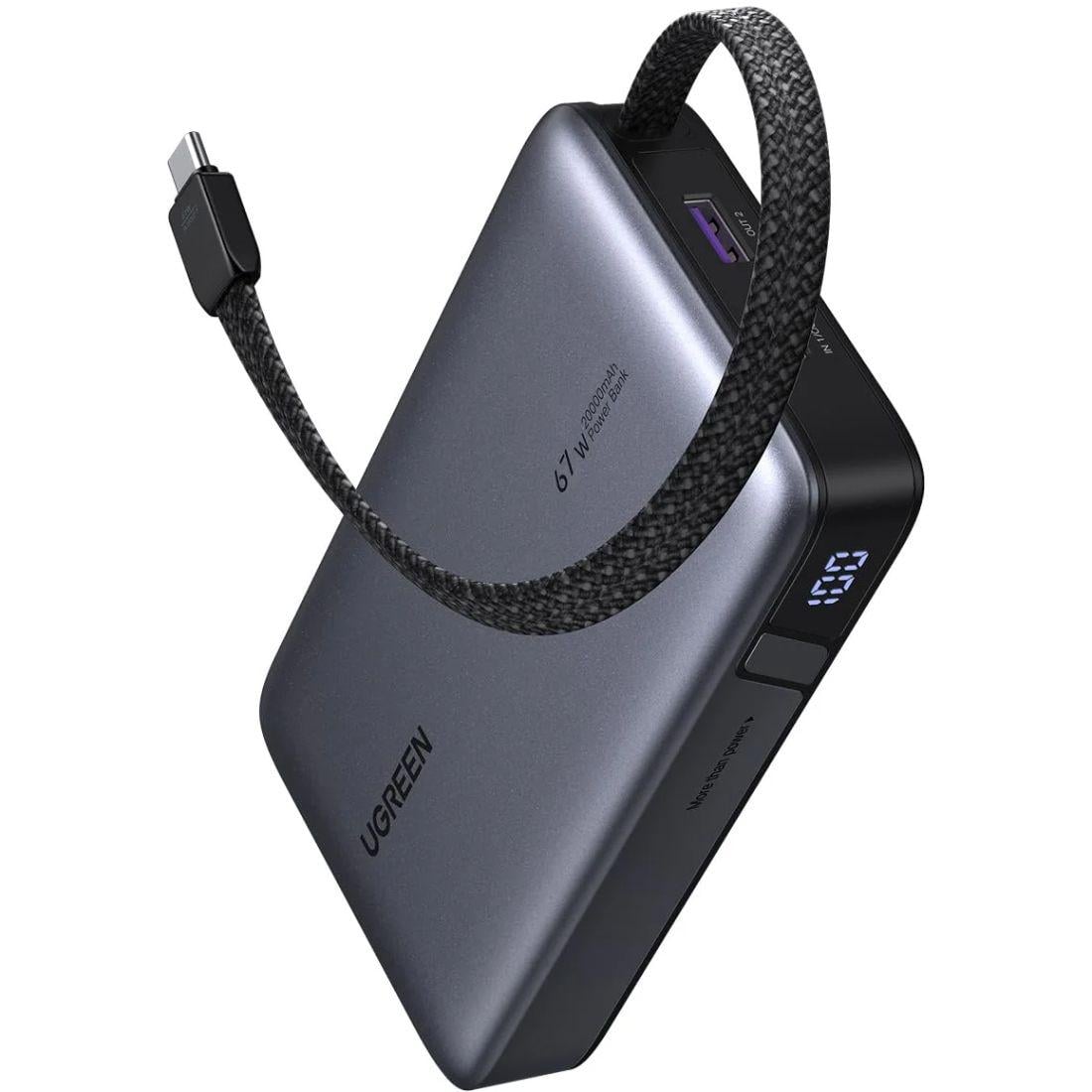 Повербанк UGREEN PB550 20000 mAh 67W со встроенным кабелем USB-C Серый (55996B)