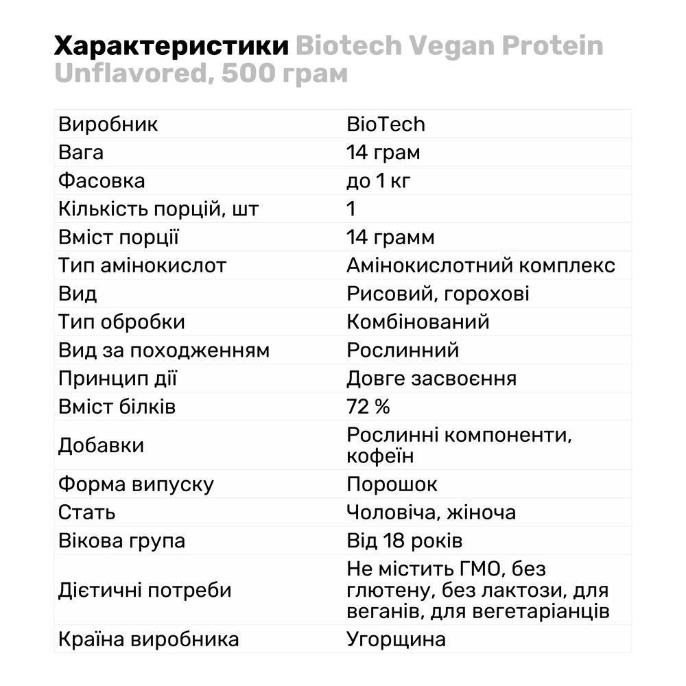 Протеїн Biotech Vegan Unflavored 500 г (9494) - фото 2