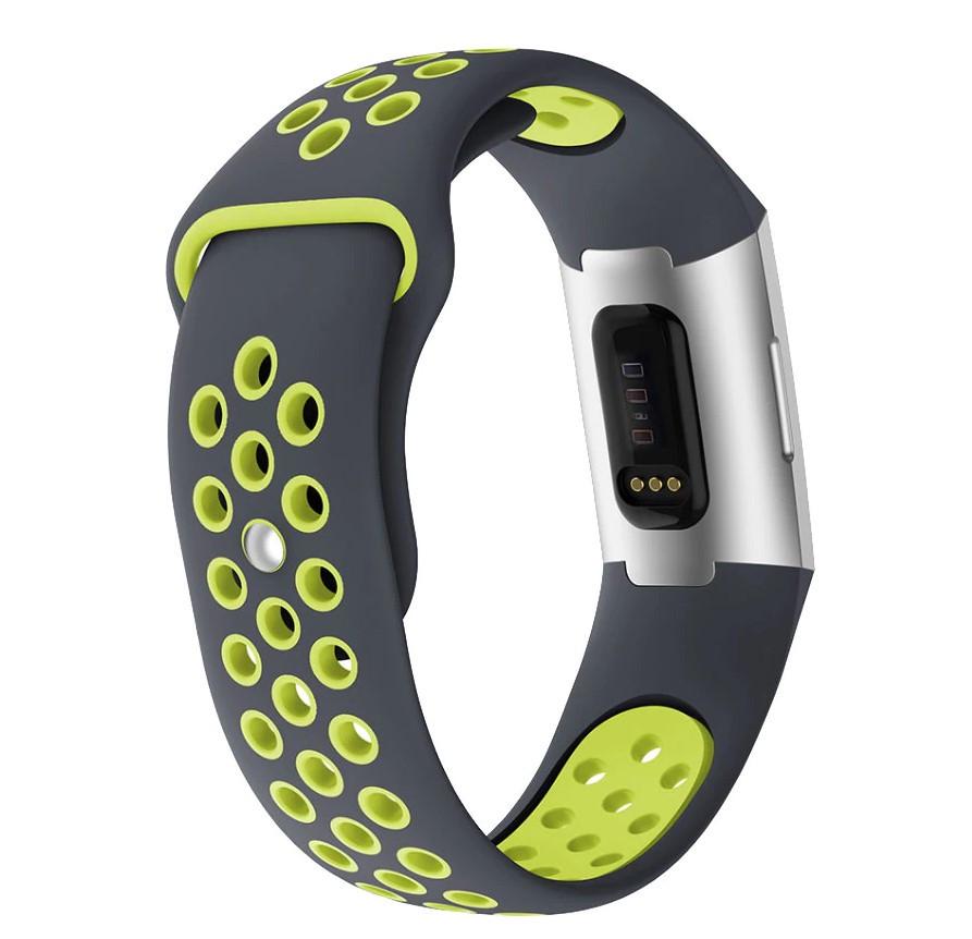 Силиконовый ремешок Primo с перфорацией для фитнес браслета Fitbit Charge 3/4 Grey/Lime (1220507785)