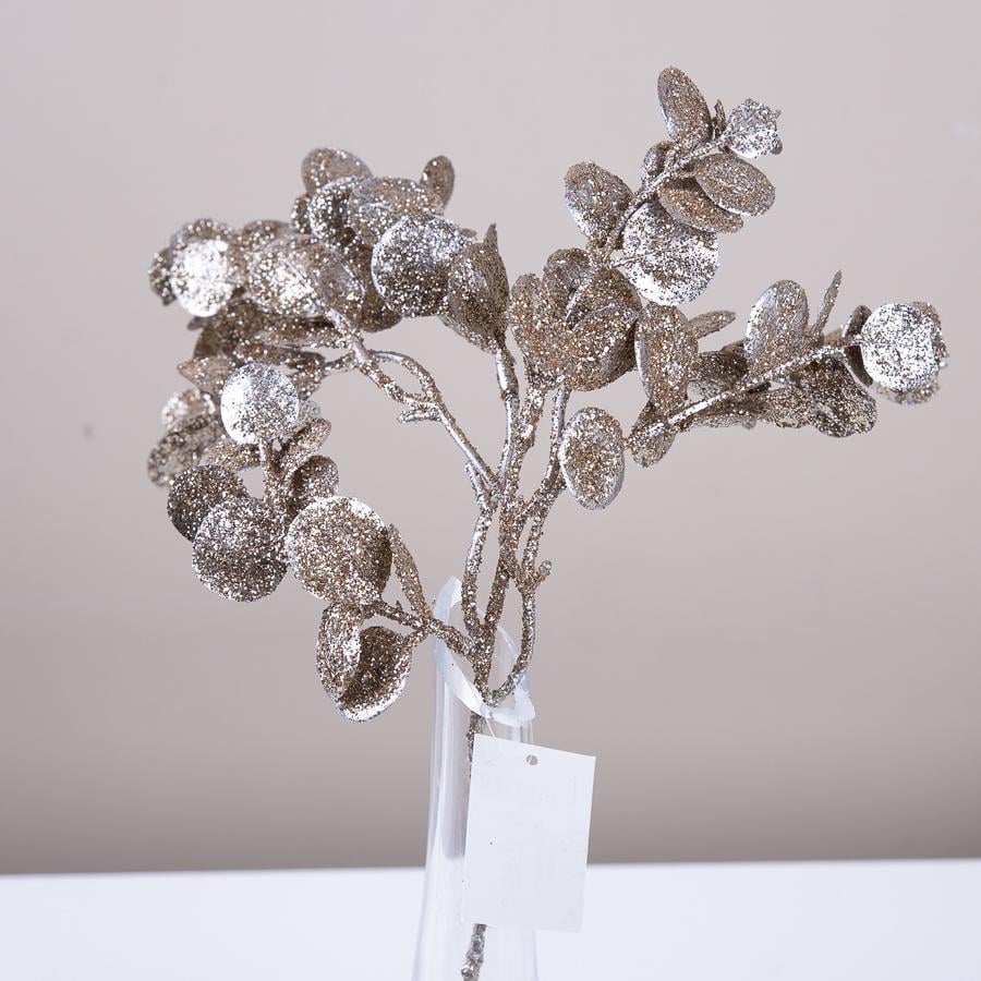 Ветвь новогодняя эвкалипт в блестках Шампань (2269-1)