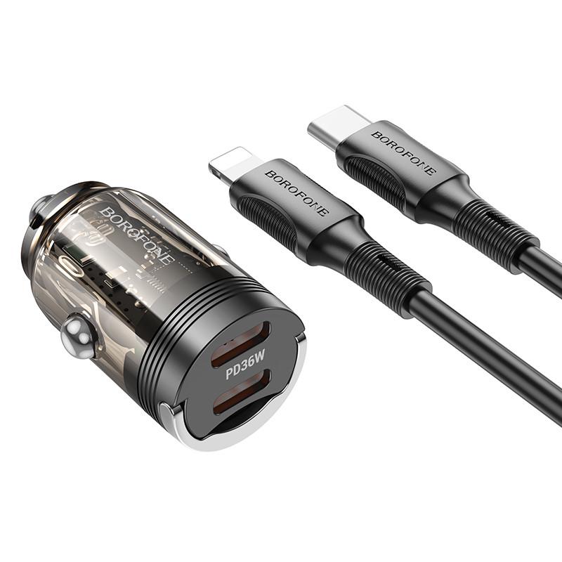 Зарядное устройство для авто Borofone BZ29B Outstanding PD36W 2C Type-C to Lightning Transparent/Black (00000069005_2)