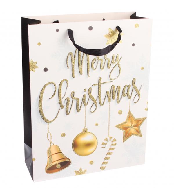 Новогодний пакет Christmas toys 31x40x12 см ламинированный картон