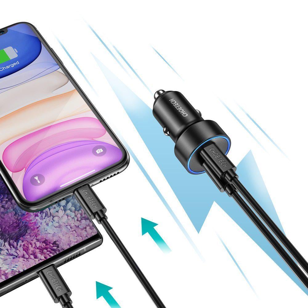 Зарядний пристрій автомобільний Choetech 2xUSB Type C Power Delivery 3,0 QuickCharge 3,0 AFC 36 W 2,4 A Чорний (C0054) - фото 2 Зарядний пристрій автомобільний Choetech 2xUSB Type C Power Delivery 3,0 QuickCharge 3,0 AFC 36 W 2,4 A Чорний (C0054) - фото 2