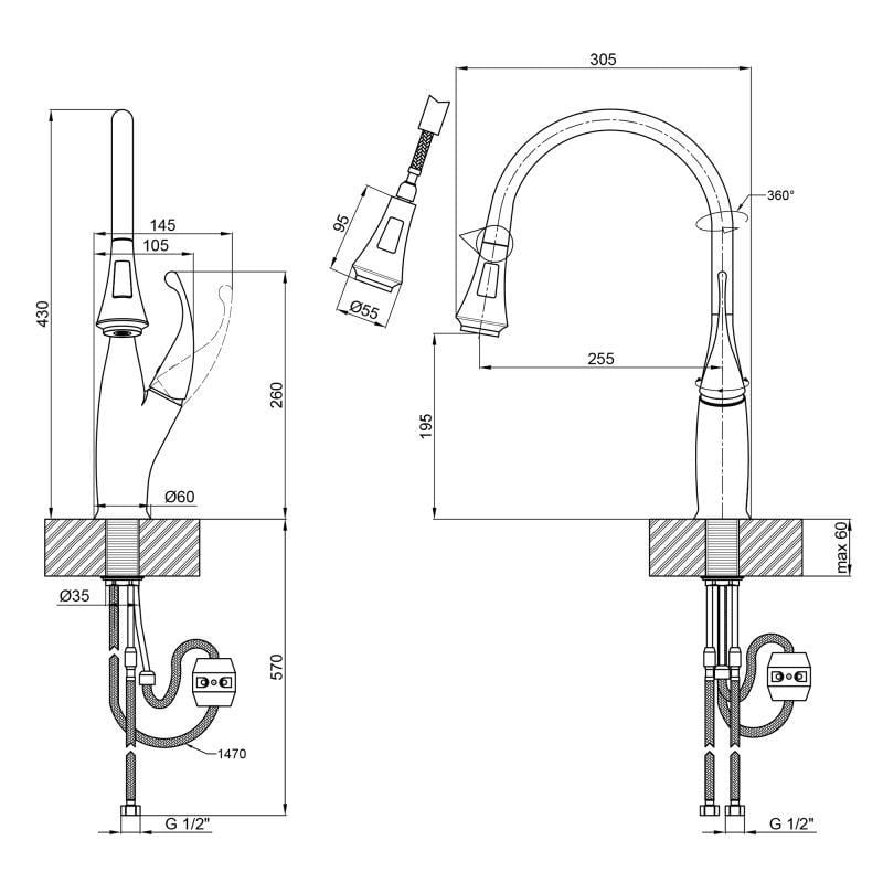 Мойка кухонная Qtap DK6845L/кран QT Swan 9168103UN для кухни с выдвижным изливом/губка для мойки - фото 11