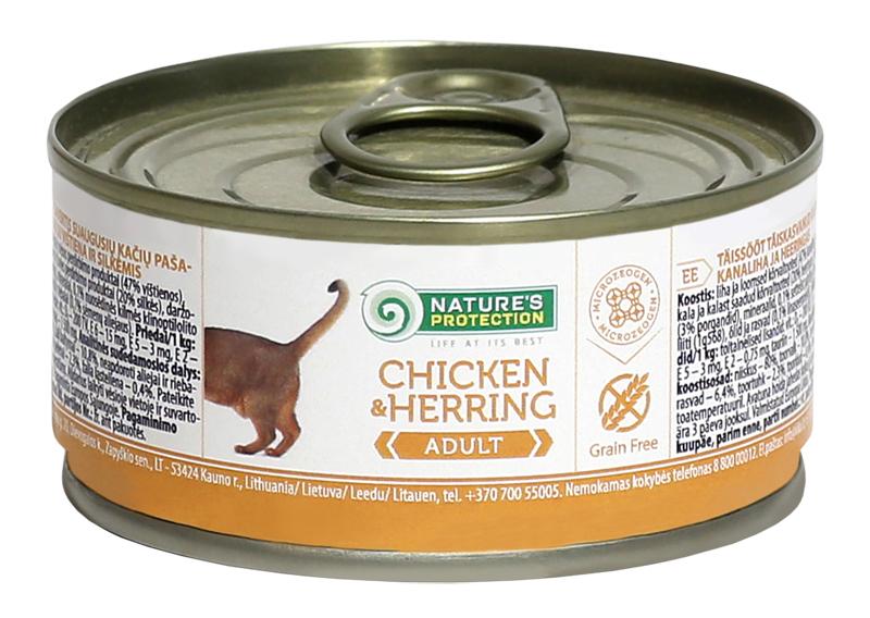 Консервы для взрослых котов NATURE‘S PROTECTION CHICKEN & HERRING с курятиной и сельдью 100 г (35064)