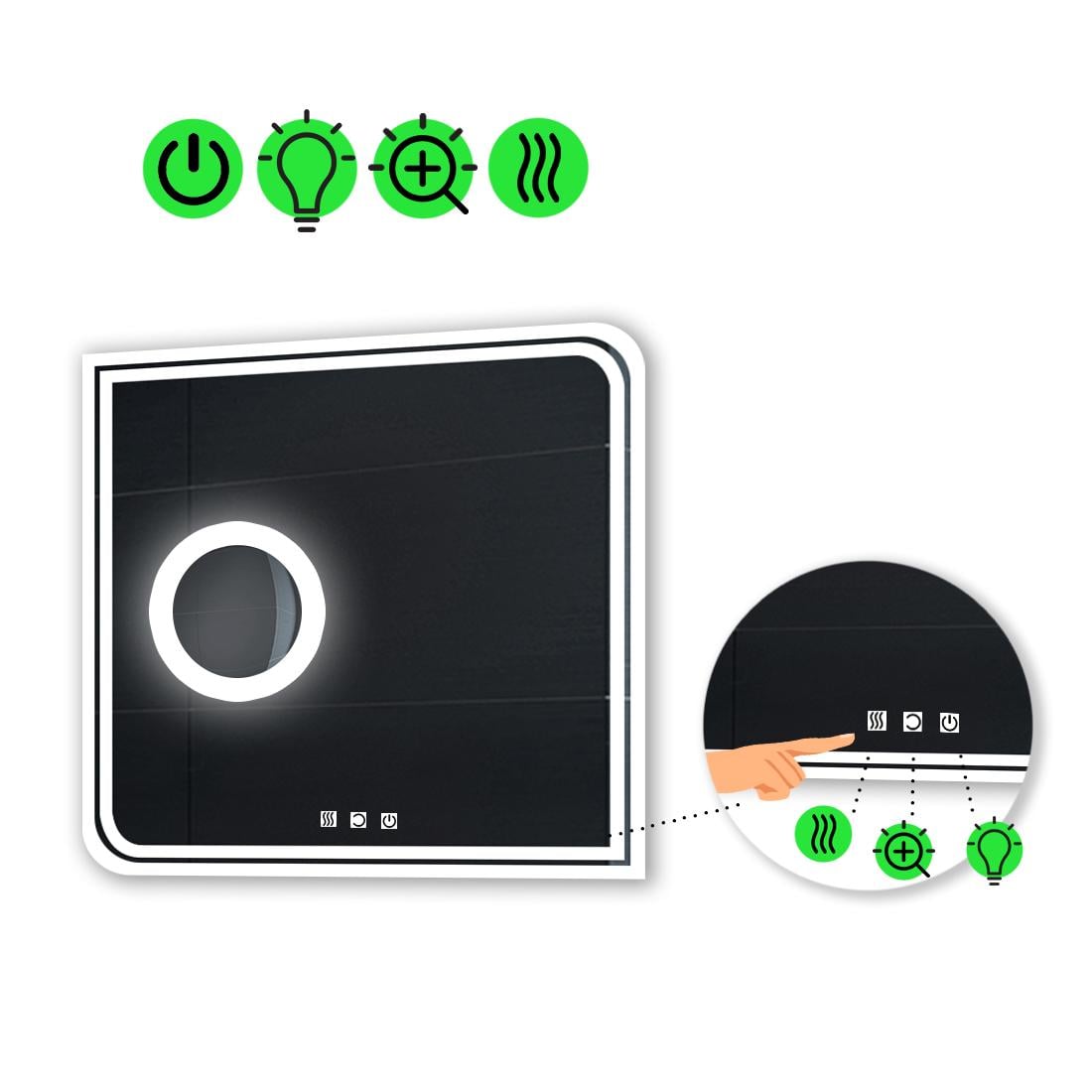 Зеркало с LED подсветкой Federica с тремя сенсорами/подогревом и линзой с подсветкой 60x60 см (Federicak10)