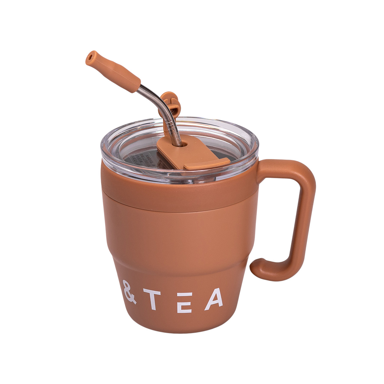 Термочашка с ручкой для горячих и холодных напитков с трубочкой Coffee & Tea нержавеющая сталь 480 мл Коричневый (HP-14-23BR)
