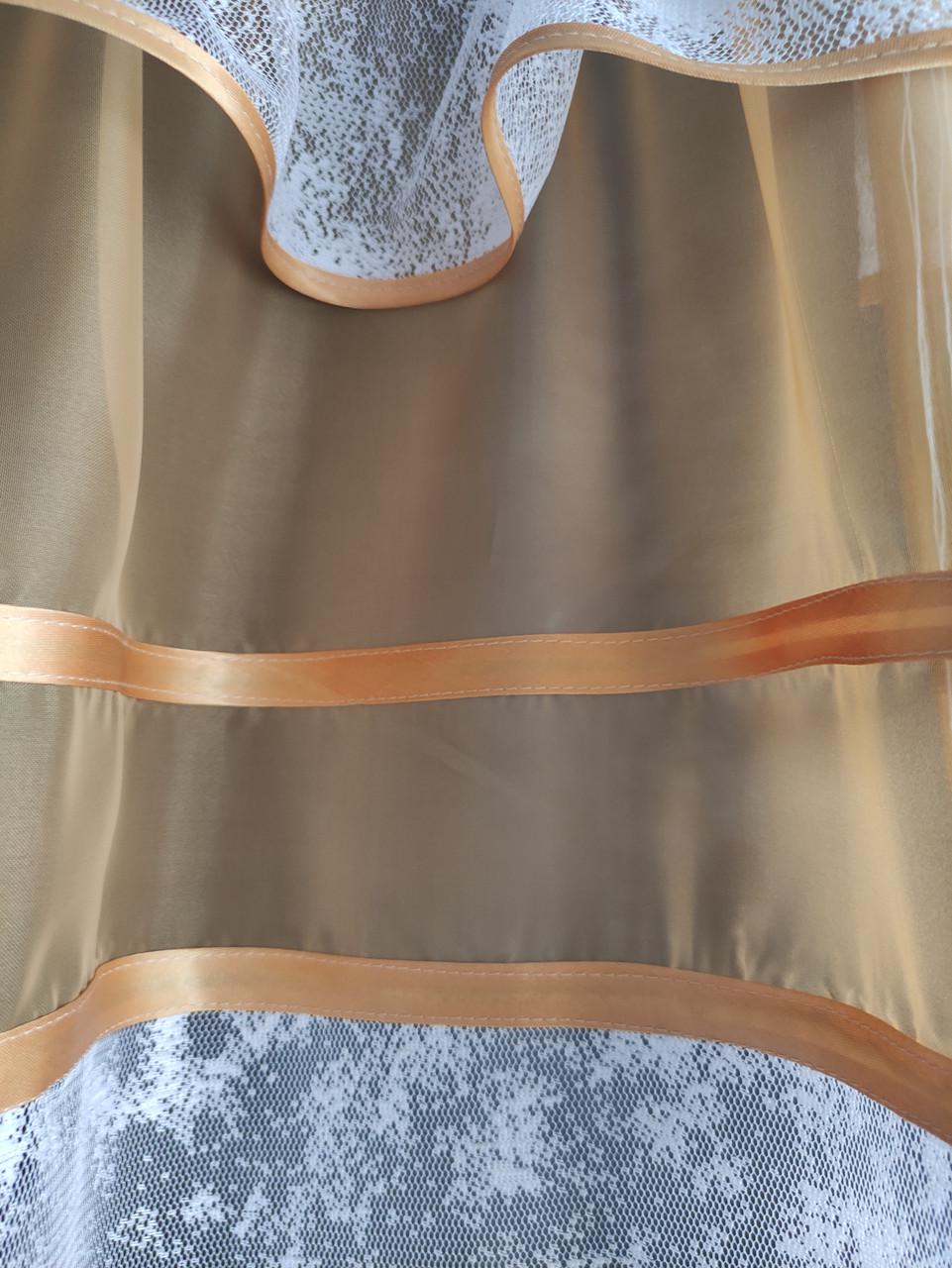 Тюль жаккард аркой 280х165 см Белый с бежевым (шимр-03) - фото 2