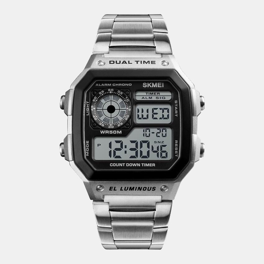 Мужские часы наручные Skmei 1335 Dual Time с металлическим корпусом и подсветкой Grey Мужские часы наручные Skmei 1335 Dual Time с металлическим корпусом и подсветкой Grey