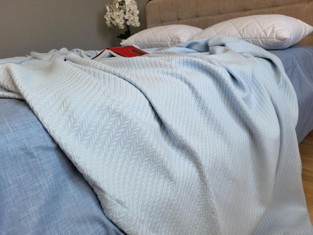 Покрывало Пике Косичка 180x220 см Небесный (11248) - фото 3 Покрывало Пике Косичка 180x220 см Небесный (11248) - фото 3