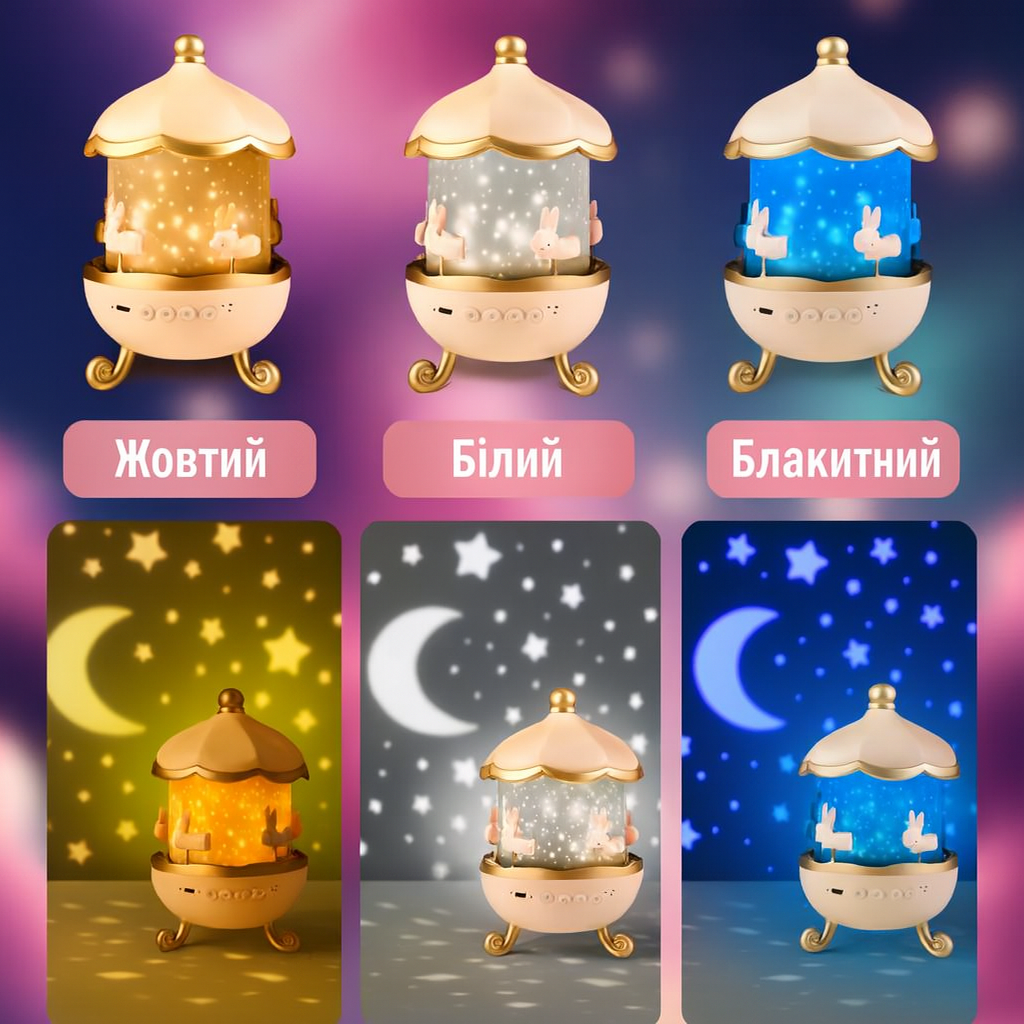 Світильник-карусель портативний Bluetooth USB із 6 слайдами та пультом (WH-E11) - фото 3