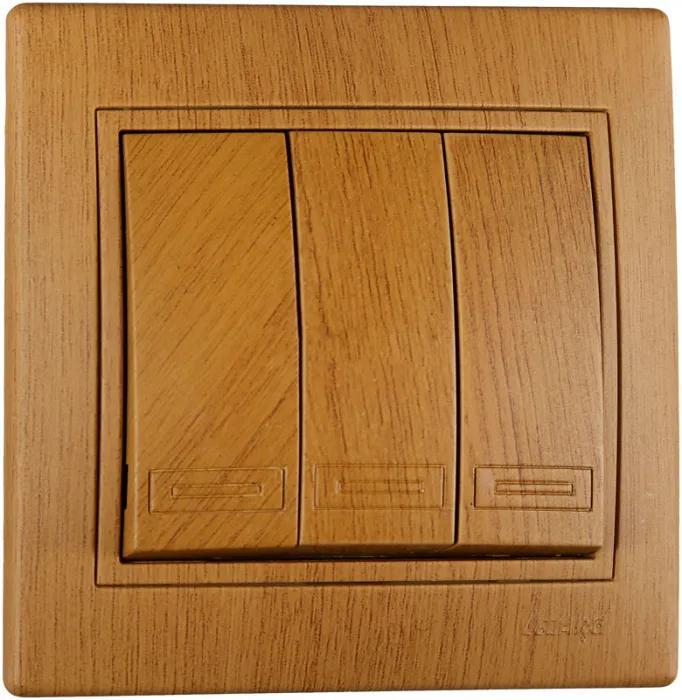 Выключатель трехклавишный Lezard Mira Дуб классический (27550502)