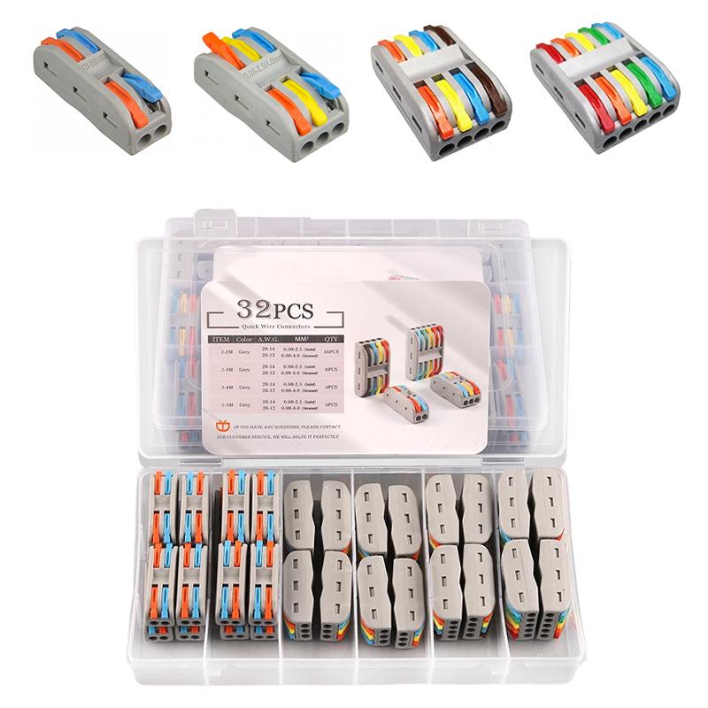 Набір клем Tactix 4 види 0,5-4 мм2 32А прохідна одинарна 32 шт. Різнокольоровий (CT2MM-32box)