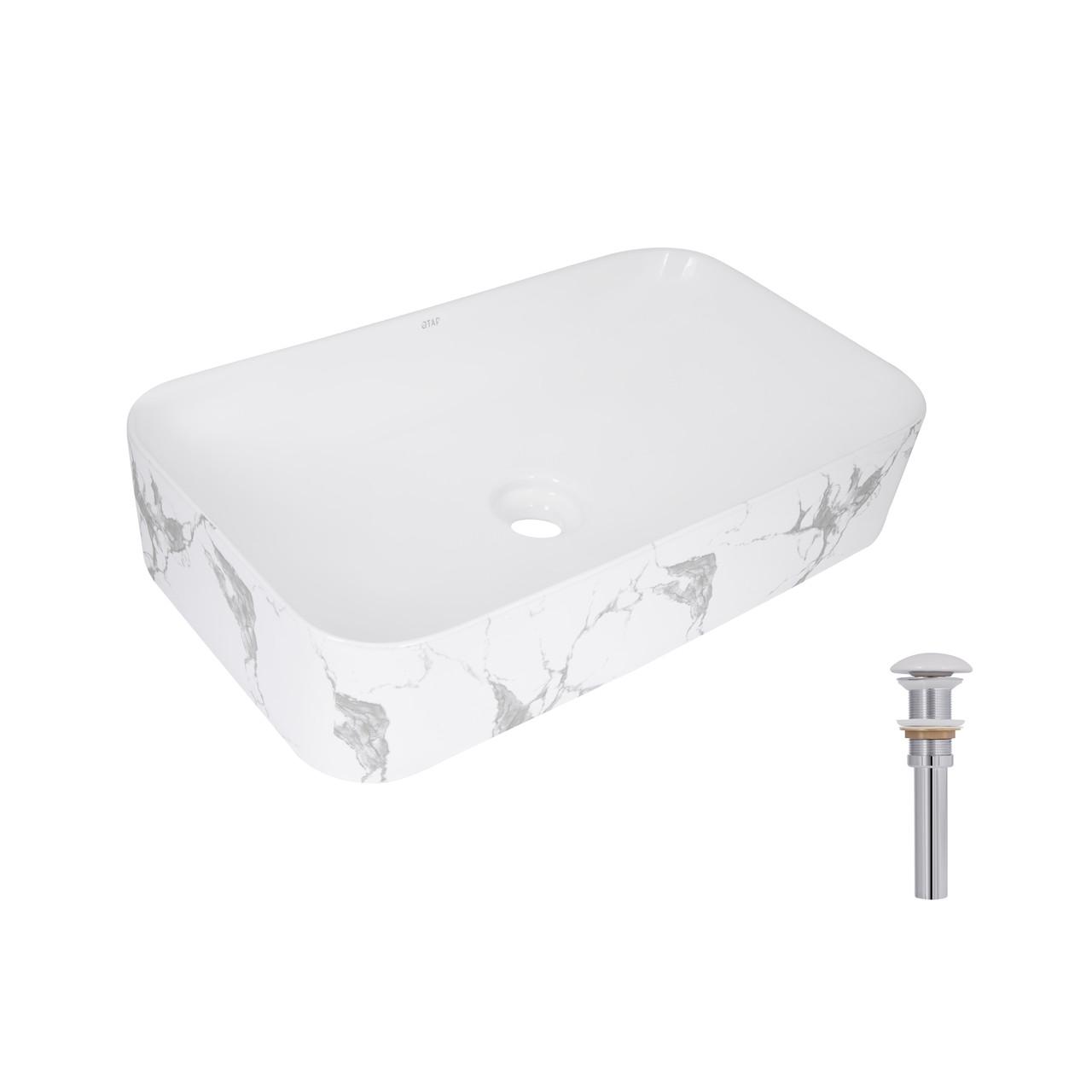 Раковина накладна Qtap Tern прямокутна з донним клапаном 610x350x135 мм Marble (QTTER188MR49791)