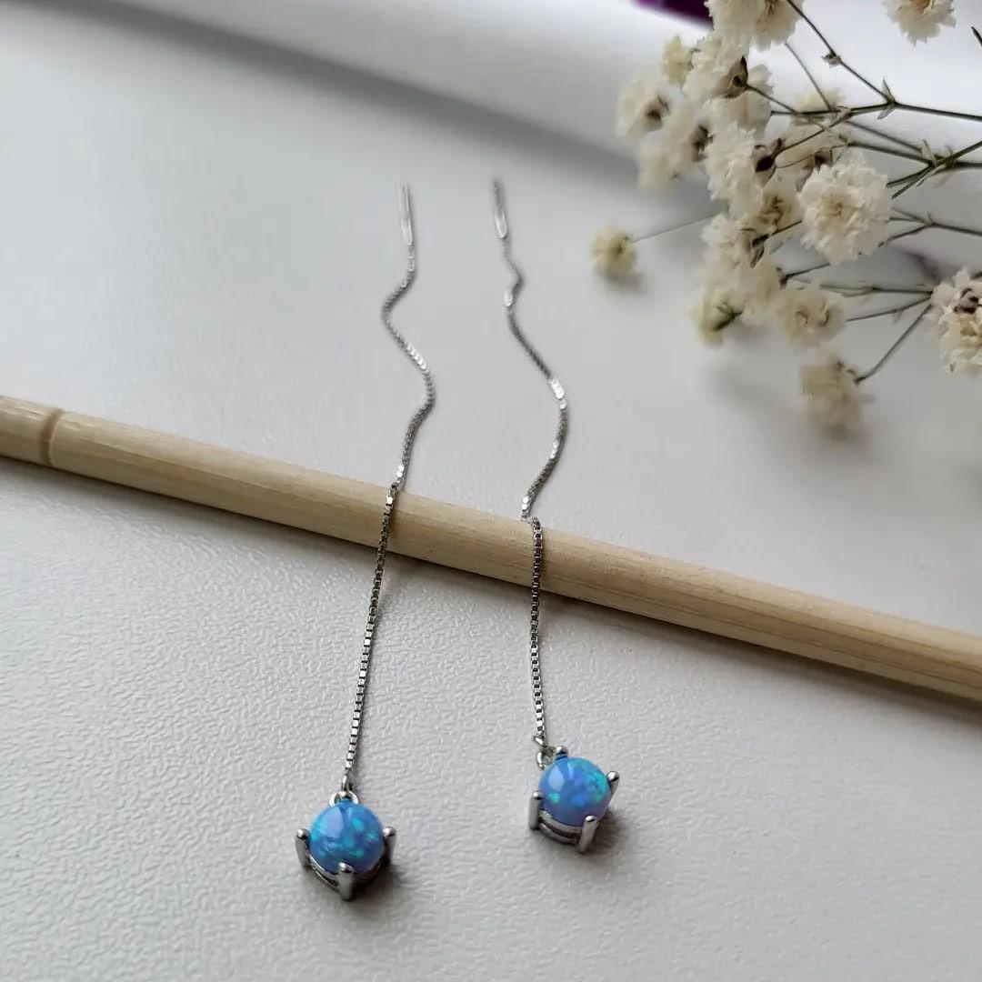 Серьги-протяжки с голубым опалом из серебра (с2опг/4020) Серьги-протяжки с голубым опалом из серебра (с2опг/4020)