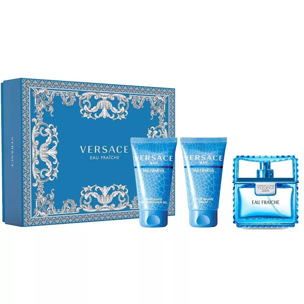 Туалетна вода для чоловіків Versace Man Eau Fraiche 50 мл з гелем для душу 50 мл та бальзамом після гоління 50 мл (5641)