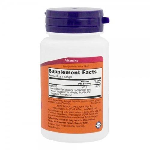 Витамин E NOW Foods Vitamin E-200 with Mixed Tocopherols 100 Softgels - фото 2