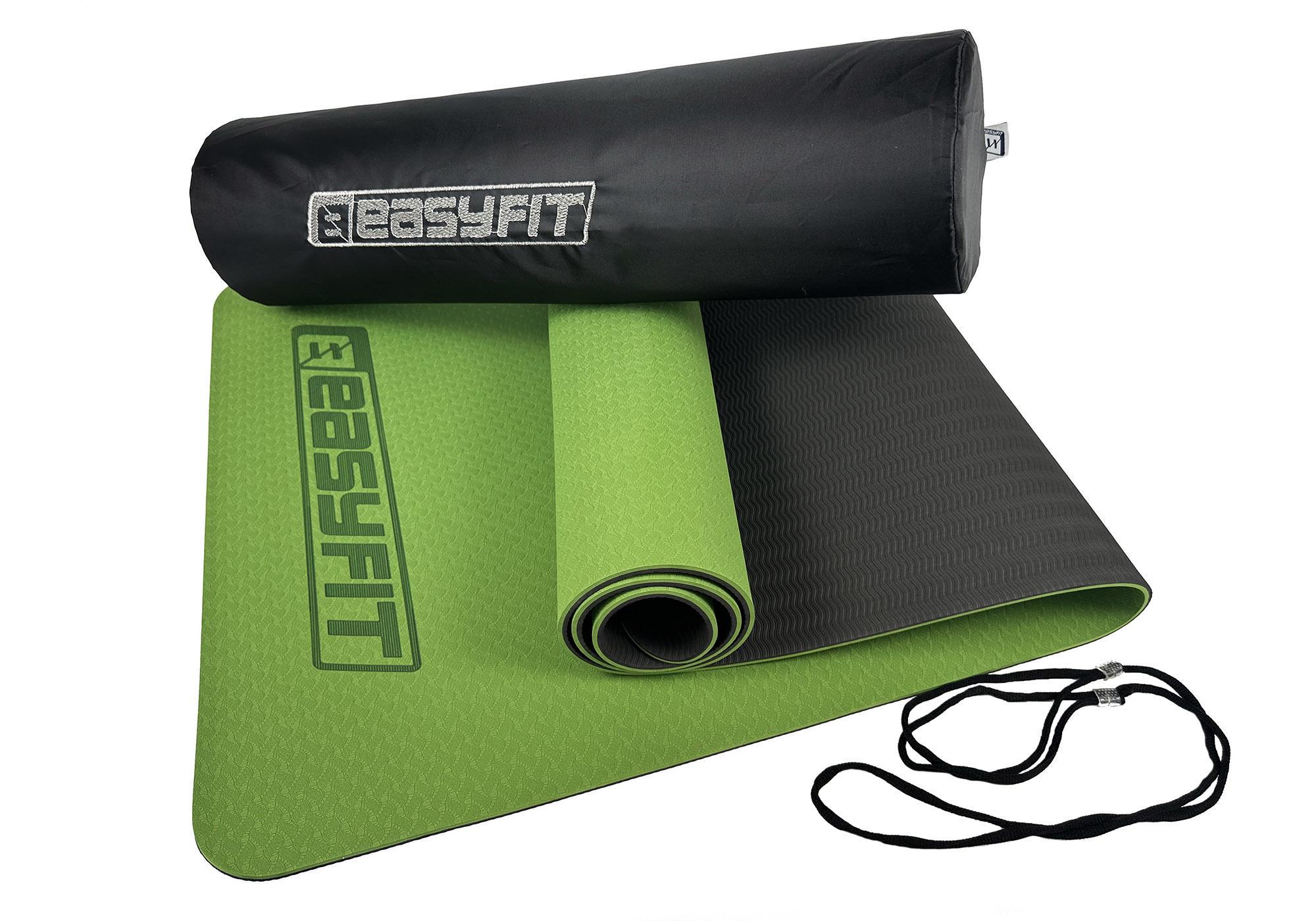 Коврик для йоги и фитнеса EasyFit TPE+TC двухслойный с чехлом 6 мм Зеленый/Черный