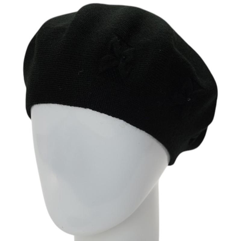 Берет женский двойной тонкой вязки Lirus Баунти с узором и стразами Черный